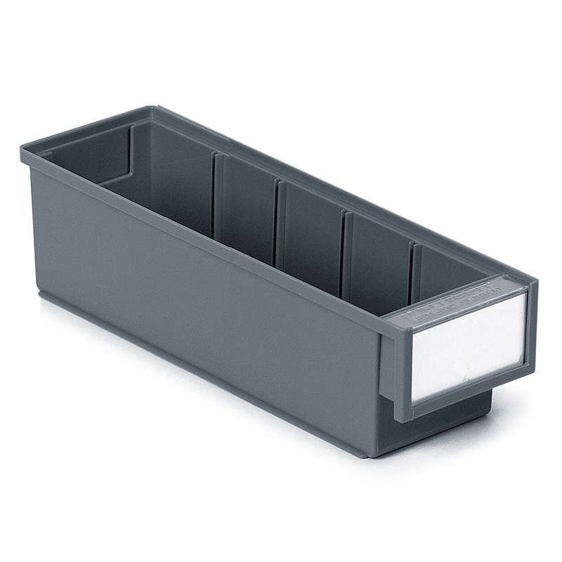 Storage Shelf Poly Bin and Label with Shield, Grey, 11.81 x 3.62 x 3.22”, Case of 30 Bins